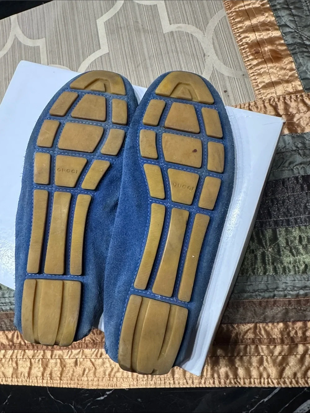 Gucci Navy Suede Slip-On Loafers with Logo Hardware